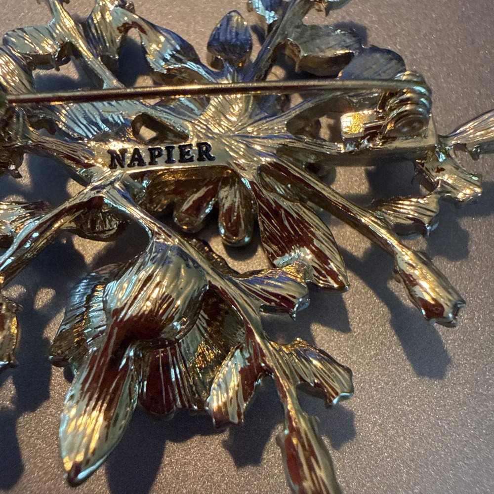 Vintage Rhinestone Flower Brooch / Pin by Napier 2.5" - Picture 2 of 2